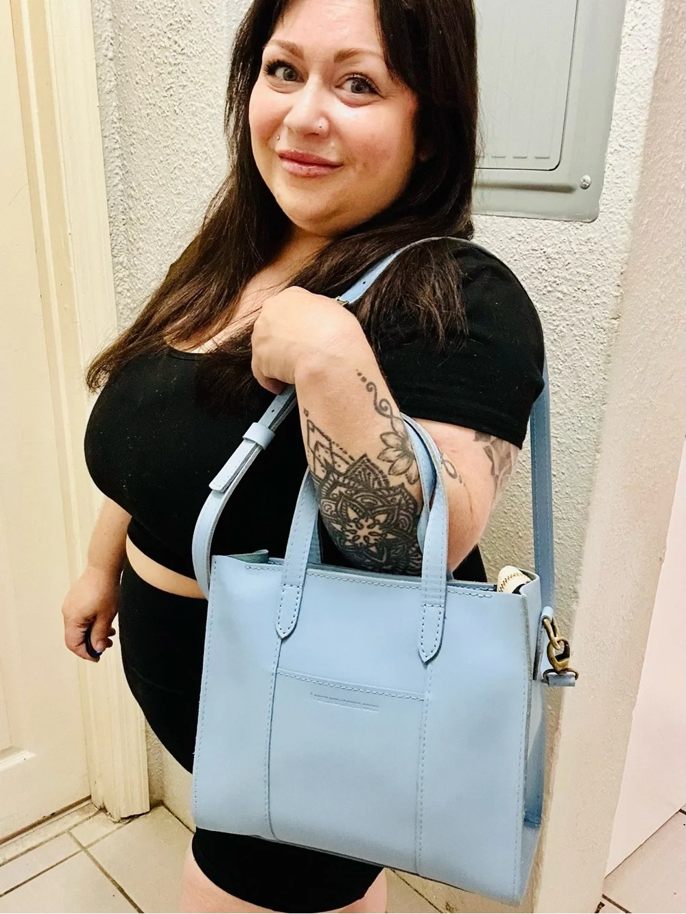 Portland Leather Goods Lola Crossbody Glacial Blue Leather Satchel Bag - Picture 1 of 9